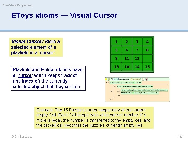 PL — Visual Programming EToys idioms — Visual Cursor: Store a selected element of