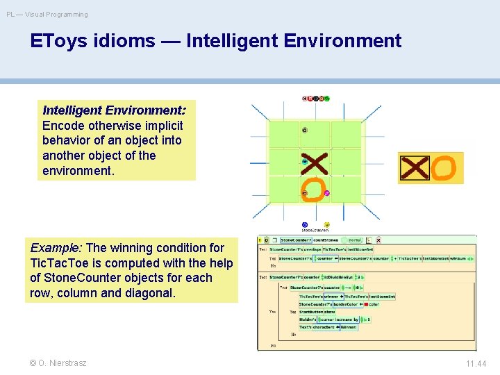 PL — Visual Programming EToys idioms — Intelligent Environment: Encode otherwise implicit behavior of