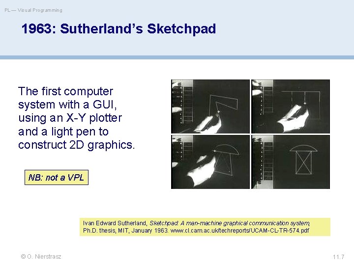 PL — Visual Programming 1963: Sutherland’s Sketchpad The first computer system with a GUI,