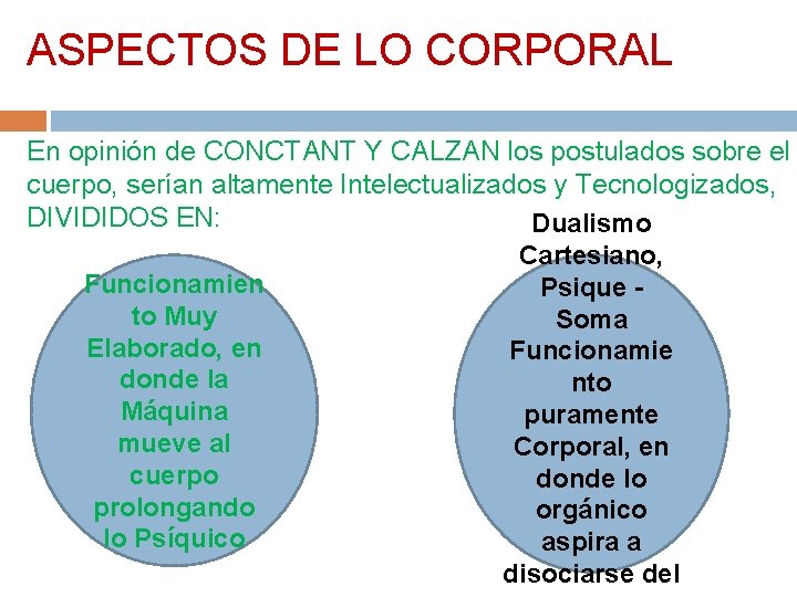 ASPECTOS DE LO CORPORAL En opinión de CONCTANT Y CALZAN los postulados sobre el