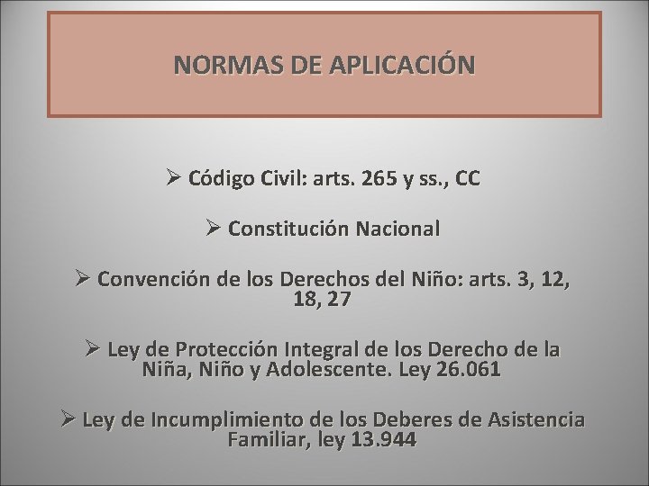 NORMAS DE APLICACIÓN Ø Código Civil: arts. 265 y ss. , CC Ø Constitución NORMAS DE APLICACIÓN Ø Código Civil: arts. 265 y ss. , CC Ø Constitución