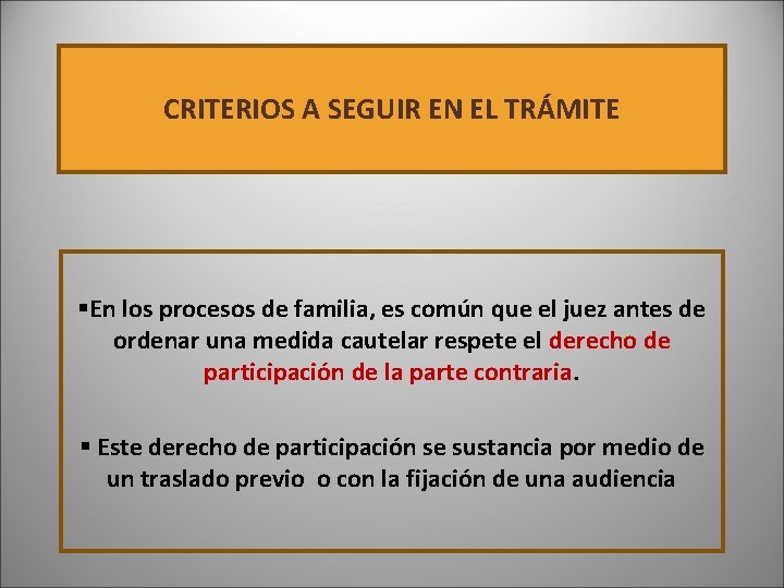 CRITERIOS A SEGUIR EN EL TRÁMITE §En los procesos de familia, es común que CRITERIOS A SEGUIR EN EL TRÁMITE §En los procesos de familia, es común que