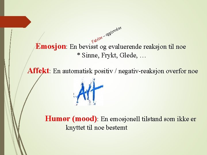 e– s l eve ppl lse o Fø Emosjon: En bevisst og evaluerende reaksjon