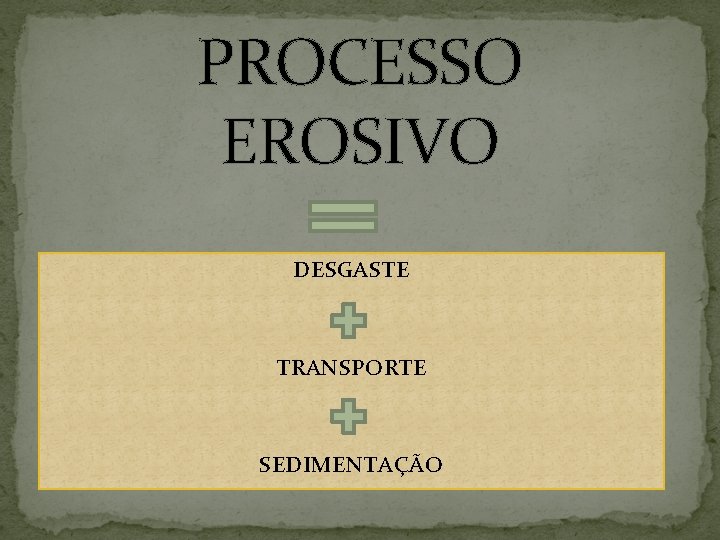 PROCESSO EROSIVO DESGASTE TRANSPORTE SEDIMENTAÇÃO 