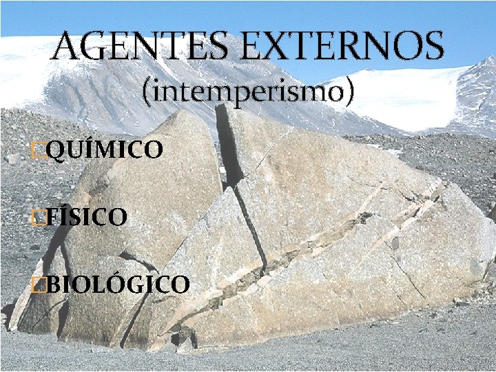 AGENTES EXTERNOS (intemperismo) �QUÍMICO �FÍSICO �BIOLÓGICO 