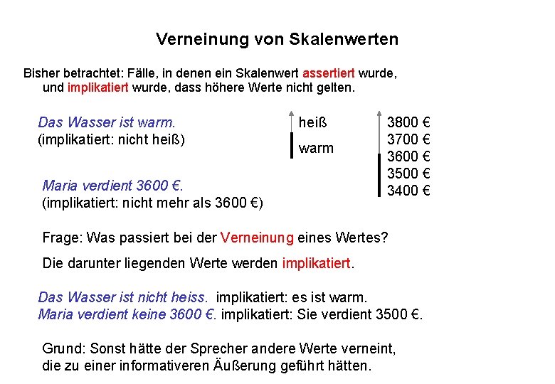 Verneinung von Skalenwerten Bisher betrachtet: Fälle, in denen ein Skalenwert assertiert wurde, und implikatiert