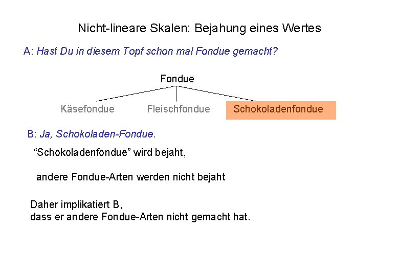 Nicht-lineare Skalen: Bejahung eines Wertes A: Hast Du in diesem Topf schon mal Fondue