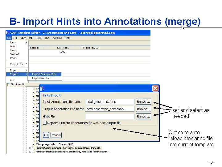 B- Import Hints into Annotations (merge) set and select as needed Option to autoreload