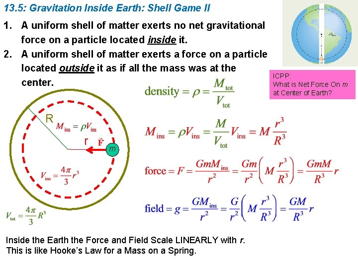 13. 5: Gravitation Inside Earth: Shell Game II 1. A uniform shell of matter 13. 5: Gravitation Inside Earth: Shell Game II 1. A uniform shell of matter