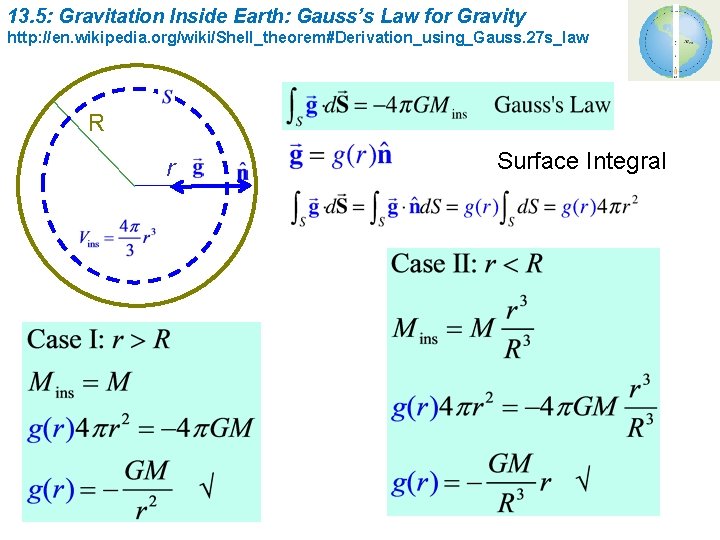 13. 5: Gravitation Inside Earth: Gauss’s Law for Gravity http: //en. wikipedia. org/wiki/Shell_theorem#Derivation_using_Gauss. 27 13. 5: Gravitation Inside Earth: Gauss’s Law for Gravity http: //en. wikipedia. org/wiki/Shell_theorem#Derivation_using_Gauss. 27