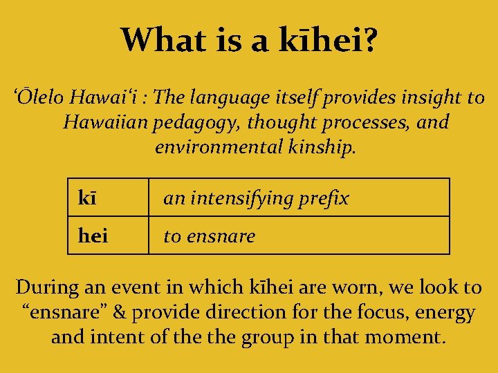 What is a kīhei? ʻŌlelo Hawaiʻi : The language itself provides insight to Hawaiian