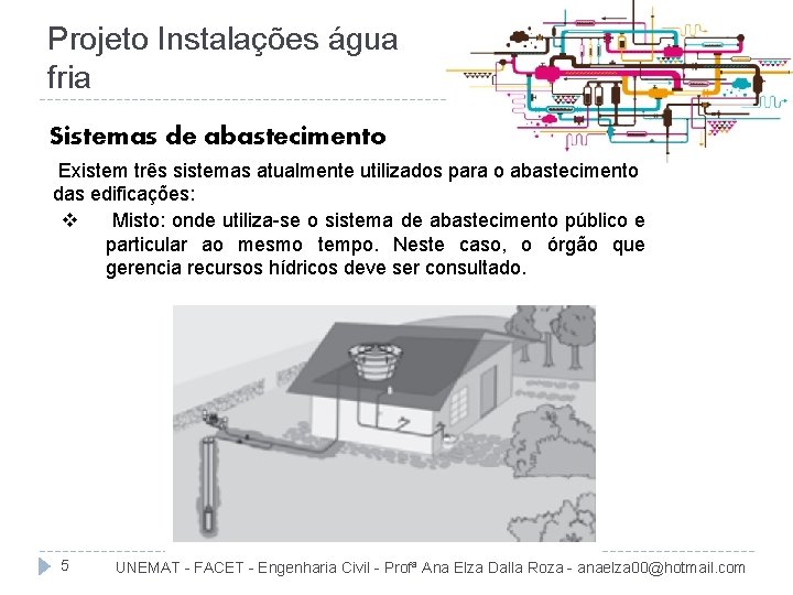 Projeto Instalações água fria Sistemas de abastecimento Existem três sistemas atualmente utilizados para o