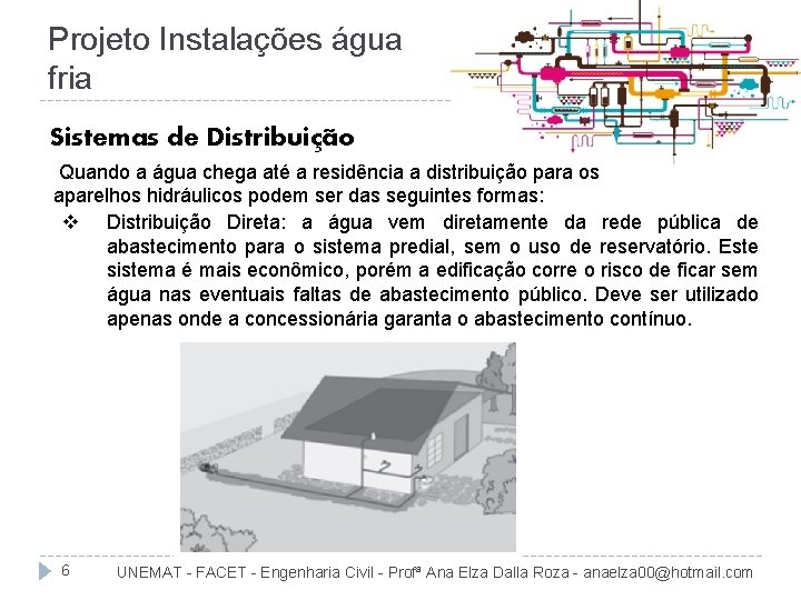 Projeto Instalações água fria Sistemas de Distribuição Quando a água chega até a residência