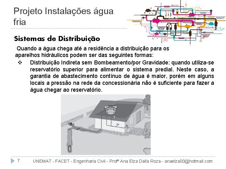 Projeto Instalações água fria Sistemas de Distribuição Quando a água chega até a residência