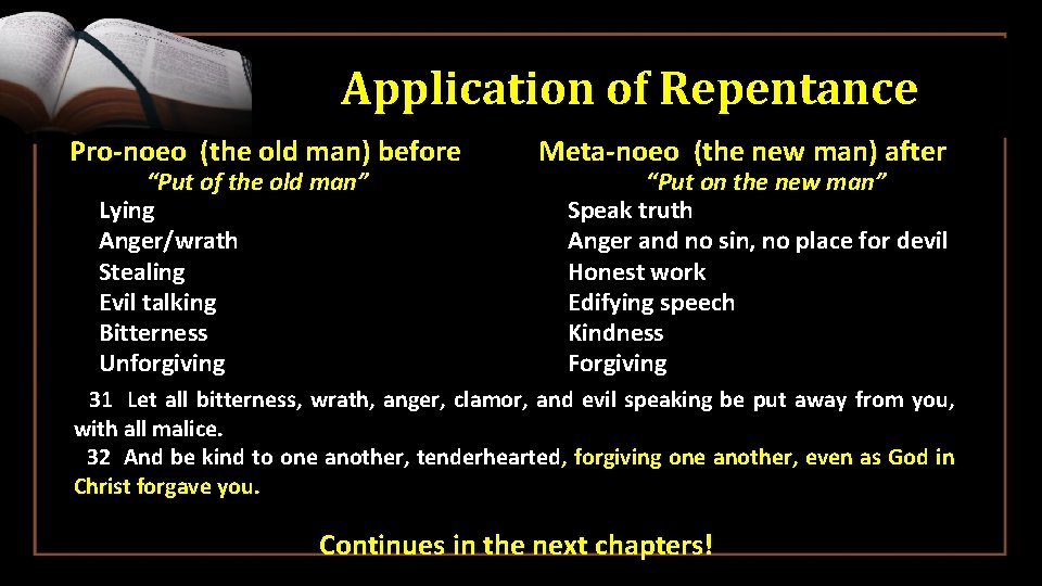 Application of Repentance Pro-noeo (the old man) before • • • “Put of the