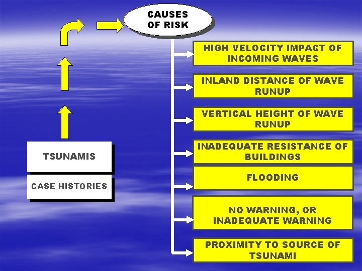 CAUSES OF RISK HIGH VELOCITY IMPACT OF INCOMING WAVES INLAND DISTANCE OF WAVE RUNUP