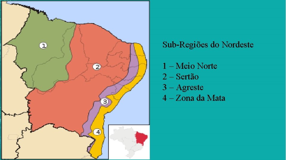 Sub-Regiões do Nordeste 1 – Meio Norte 2 – Sertão 3 – Agreste 4