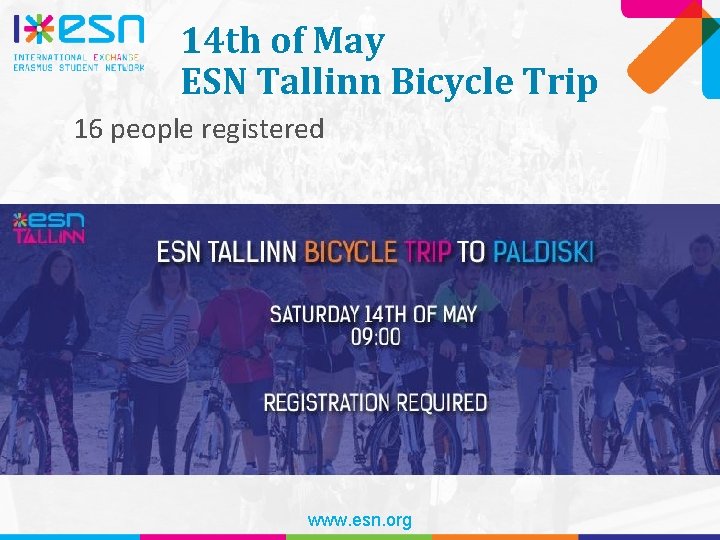 14 th of May ESN Tallinn Bicycle Trip 16 people registered www. esn. org