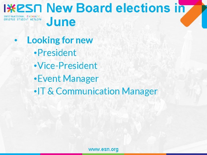 New Board elections in June • Looking for new • President • Vice-President •