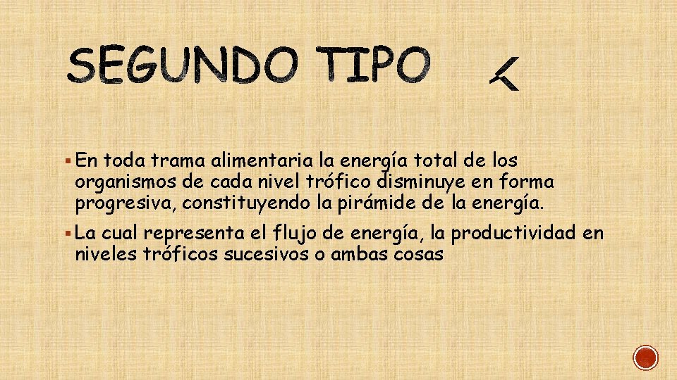 § En toda trama alimentaria la energía total de los organismos de cada nivel