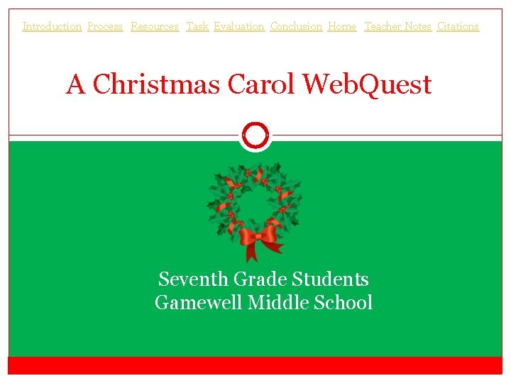 Introduction Process Resources Task Evaluation Conclusion Home Teacher Notes Citations A Christmas Carol Web.