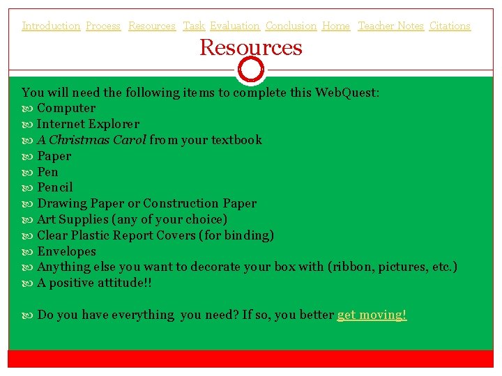 Introduction Process Resources Task Evaluation Conclusion Home Teacher Notes Citations Resources You will need