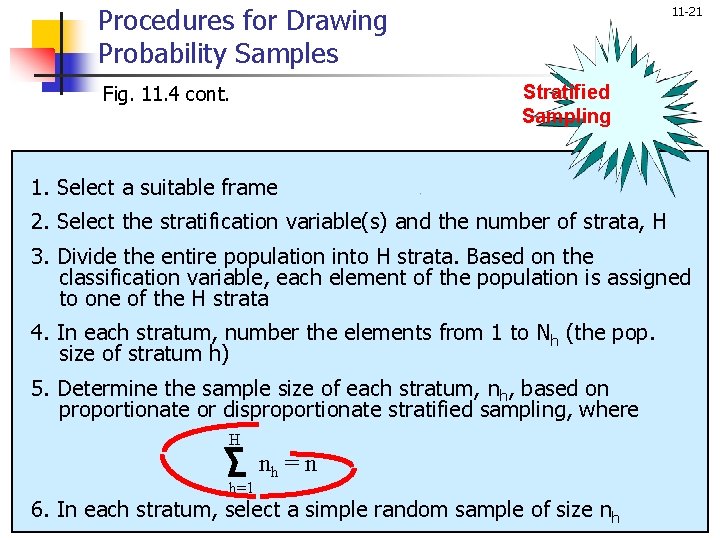 Procedures for Drawing Probability Samples 11 -21 Stratified Sampling Fig. 11. 4 cont. 1.