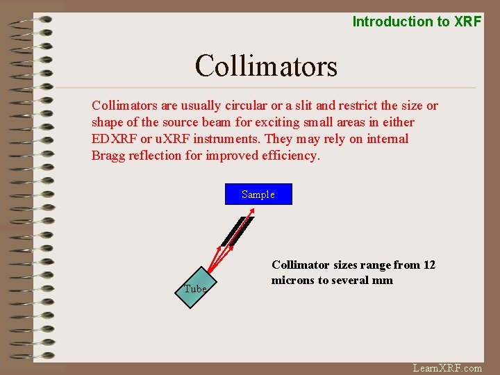 Introduction to XRF Collimators are usually circular or a slit and restrict the size