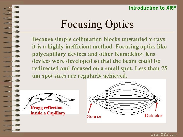 Introduction to XRF Focusing Optics Because simple collimation blocks unwanted x-rays it is a