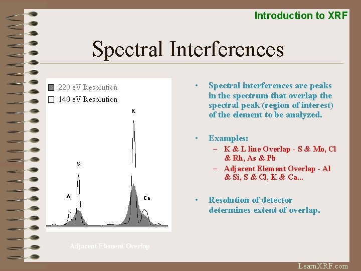 Introduction to XRF Spectral Interferences 220 e. V Resolution 140 e. V Resolution •