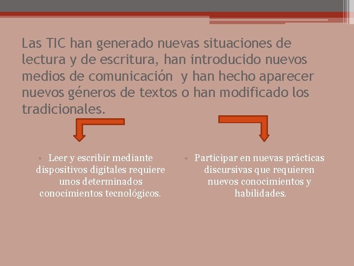 Las TIC han generado nuevas situaciones de lectura y de escritura, han introducido nuevos