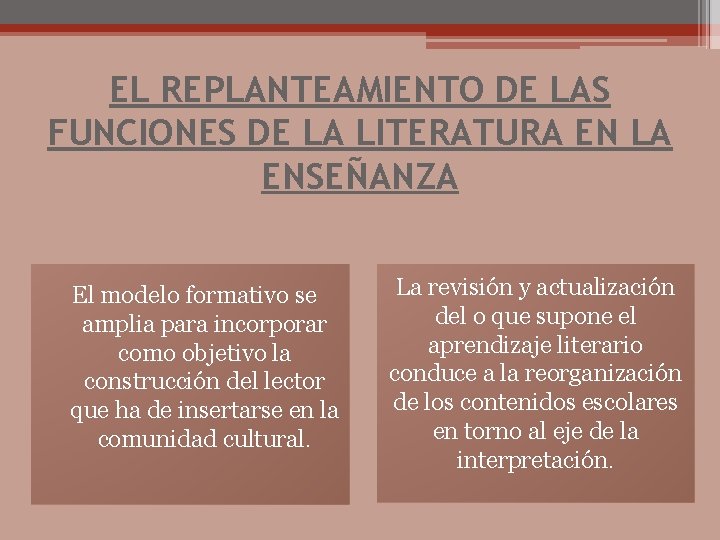 EL REPLANTEAMIENTO DE LAS FUNCIONES DE LA LITERATURA EN LA ENSEÑANZA El modelo formativo