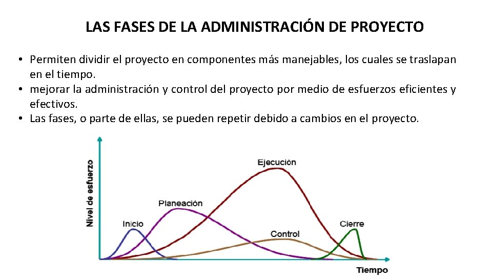 LAS FASES DE LA ADMINISTRACIÓN DE PROYECTO • Permiten dividir el proyecto en componentes