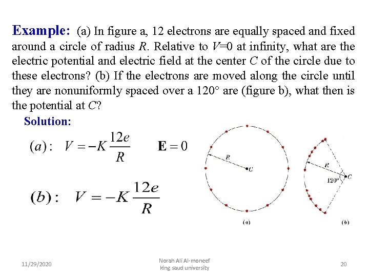 Example: (a) In figure a, 12 electrons are equally spaced and fixed around a