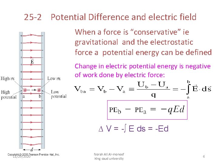 25 -2 Potential Difference and electric field When a force is “conservative” ie gravitational