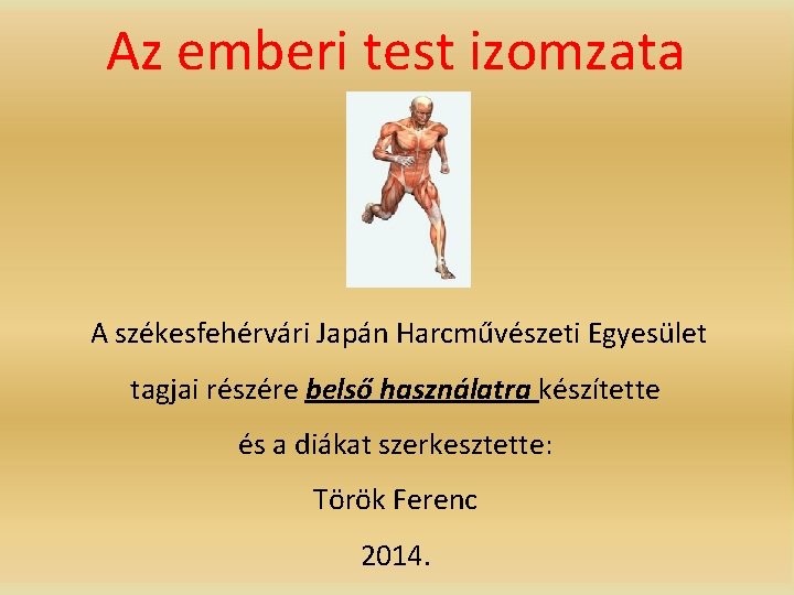 Az emberi test izomzata A székesfehérvári Japán Harcművészeti Egyesület tagjai részére belső használatra készítette