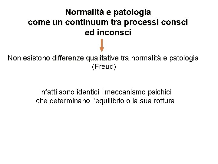 Normalità e patologia come un continuum tra processi consci ed inconsci Non esistono differenze