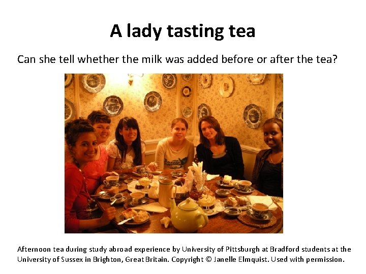 A lady tasting tea Can she tell whether the milk was added before or