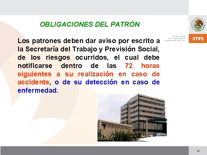 OBLIGACIONES DEL PATRÓN Los patrones deben dar aviso por escrito a la Secretaría del