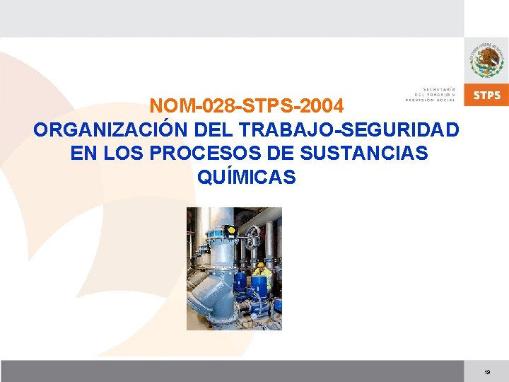 NOM-028 -STPS-2004 ORGANIZACIÓN DEL TRABAJO-SEGURIDAD EN LOS PROCESOS DE SUSTANCIAS QUÍMICAS 19 