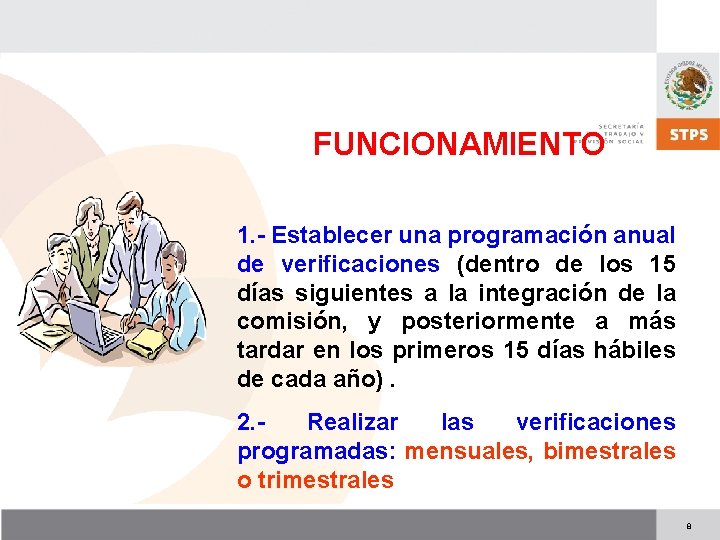 FUNCIONAMIENTO 1. - Establecer una programación anual de verificaciones (dentro de los 15 días