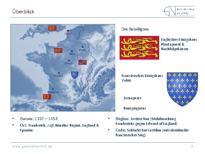 Überblick Die Beteiligten Englisches Königshaus Plantagenet & Nachfolgehäuser Französisches Königshaus Valois Armagnacs Bourguignons •