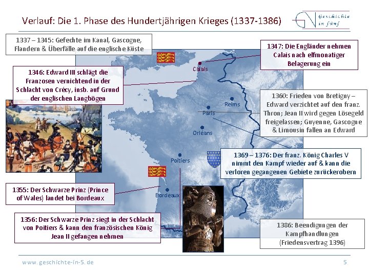 Verlauf: Die 1. Phase des Hundertjährigen Krieges (1337 -1386) 1337 – 1345: Gefechte im