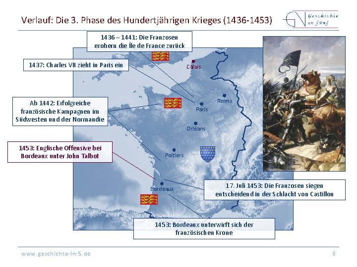Verlauf: Die 3. Phase des Hundertjährigen Krieges (1436 -1453) 1436 – 1441: Die Franzosen
