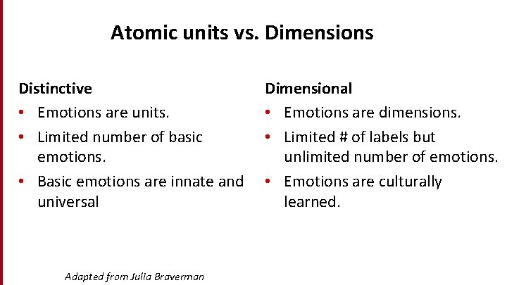 Atomic units vs. Dimensions Distinctive • Emotions are units. • Limited number of basic