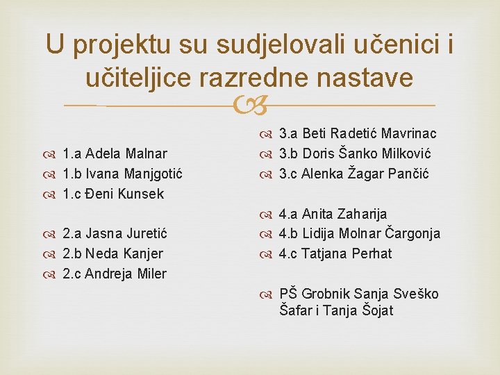 U projektu su sudjelovali učenici i učiteljice razredne nastave 1. a Adela Malnar 1.