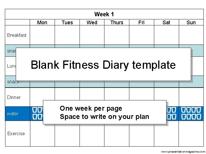 Week 1 Mon Tues Wed Thurs Fri Sat Sun Breakfast snack Lunch Blank Fitness Week 1 Mon Tues Wed Thurs Fri Sat Sun Breakfast snack Lunch Blank Fitness