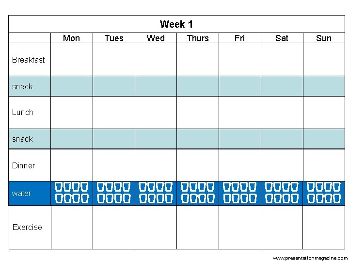 Week 1 Mon Tues Wed Thurs Fri Sat Sun Breakfast snack Lunch snack Dinner Week 1 Mon Tues Wed Thurs Fri Sat Sun Breakfast snack Lunch snack Dinner