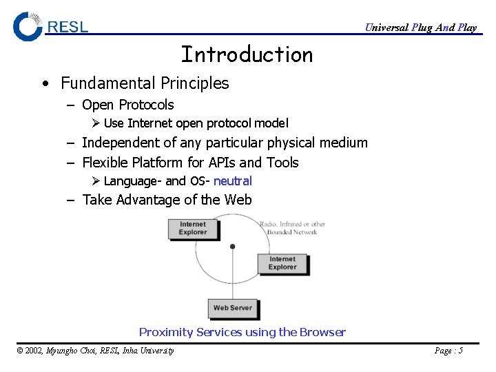Universal Plug And Play Introduction • Fundamental Principles – Open Protocols Ø Use Internet