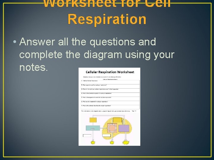 Worksheet for Cell Respiration • Answer all the questions and complete the diagram using